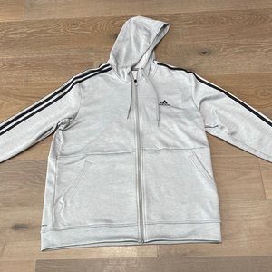 Adidas classic grey and black stripe hoodie .